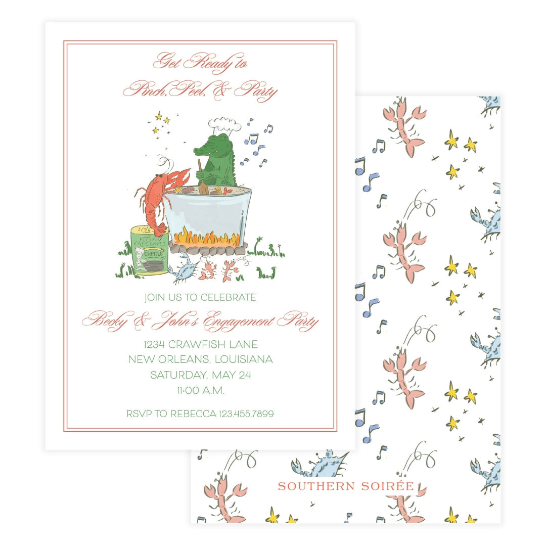 Crawfish Boil with Alligator Engagement Party Invitation