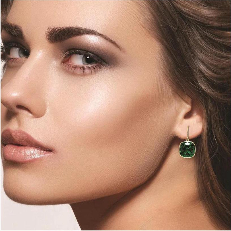Luxurious 4.50CTW Lab Grown Cushion Cut Emerald Drop Earrings in 925 Sterling Silver - 8mm Square Gems