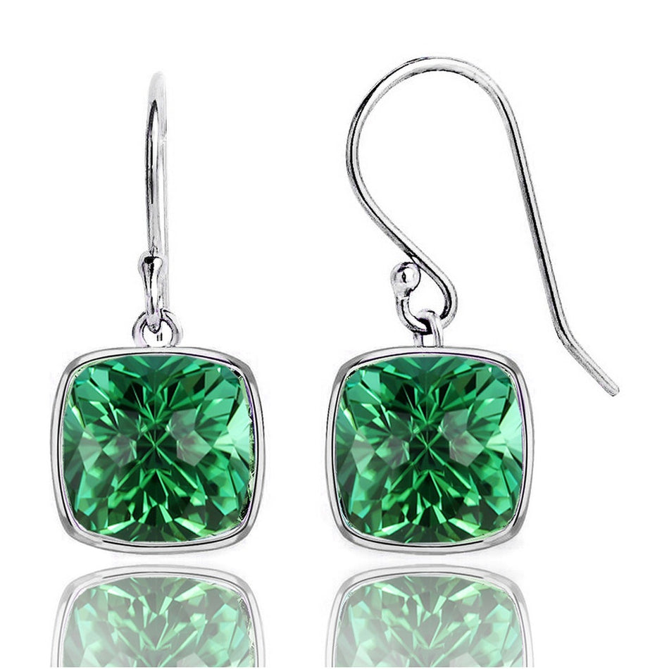 2 Pair Pack: 9.00 CTW Cushion Cut Blue Sapphire & Emerald Drop Earrings Set in .925 Sterling Silver - Lab Grown, 8mm Square Gems
