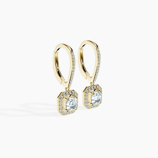 Halo Asscher Drop Earrings