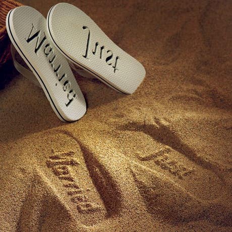 'Just Married' Sand Imprint Wedding Favor Flip Flops - Black & White