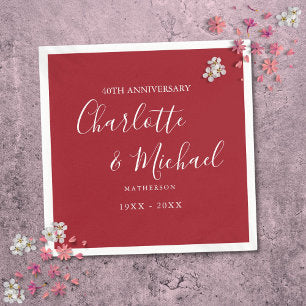 40th Wedding Anniversary Ruby Signature Script Napkins