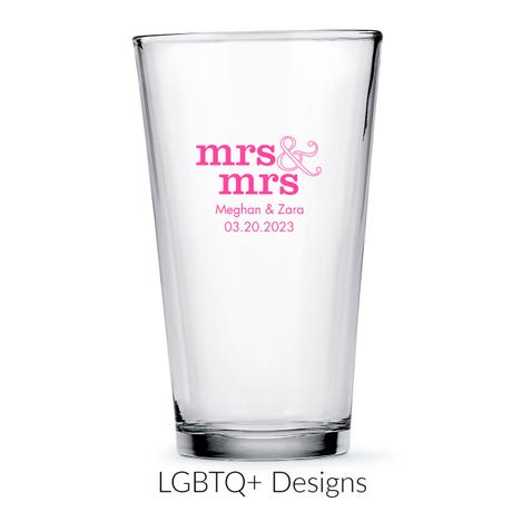 Personalized 16 oz. Pint Glass Wedding Favor - LGBTQ+ | More Designs
