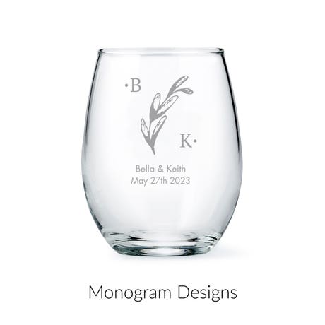 Personalized 9 oz. Stemless Wine Glass Wedding Favor - Monograms | More Designs