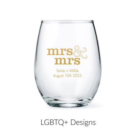 Personalized 9 oz. Stemless Wine Glass Wedding Favor - LGBTQ+ | More Designs