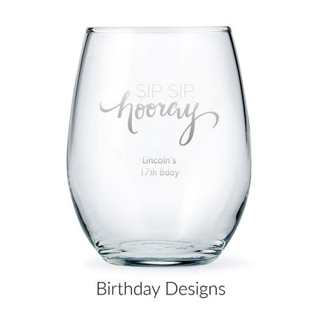 Personalized 15 oz. Stemless Wine Glass Favor - Birthday | More Occasions