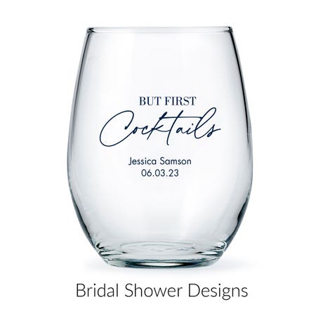 Personalized 15 oz. Stemless Wine Glass Wedding Favor - Bridal Shower | More Occasions