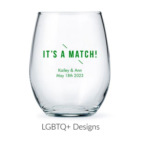Personalized 15 oz. Stemless Wine Glass Wedding Favor - LGBTQ+ | More Designs