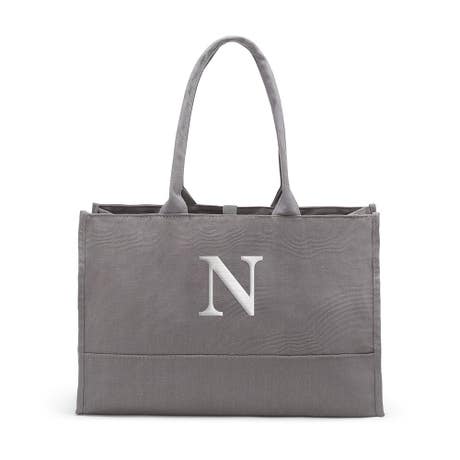 Large Personalized Cotton Canvas Fabric City Tote Bag - Gray