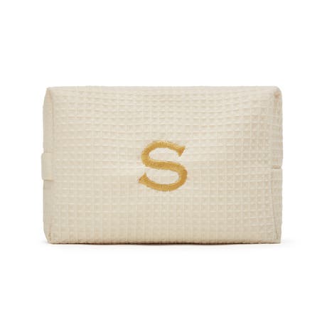 Women's Large Personalized Cotton Waffle Makeup Bag - Ivory - Unique Gift For Her