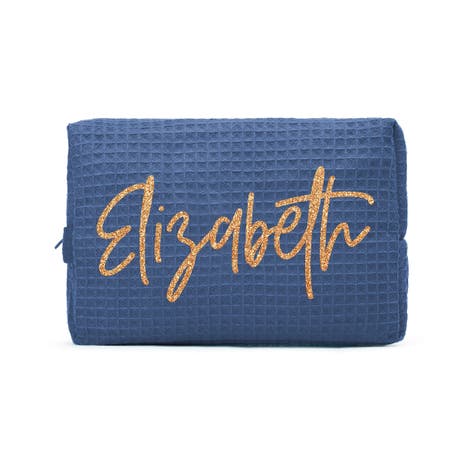 Women's Personalized Cotton Waffle Makeup Bag - Script Font - Unique Gift for Her