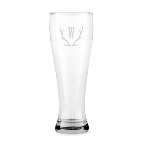 Custom Engraved 22 oz. Pilsner Glass - Antler Monogram