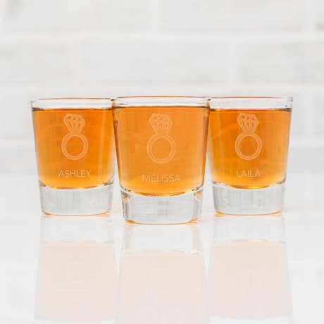 Personalized Clear 1 Oz. Shot Glass - Diamond Ring - Unique Gift for Her