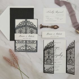 Graceful Gate Design Laser Cut Wedding Invitation With Fancy Calligraphy Wording CLCI281
