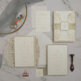 Chic And Modern Laser Cut Wedding Invitations With Glitter Belly Band CLCI286