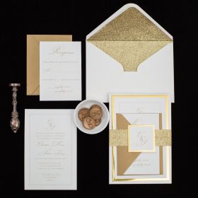 Classic Mirror Gold Backer Wedding Invitation With Glitter Belly Band Swi070