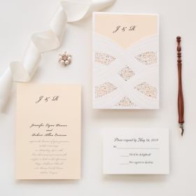Elegant Foil Stamped Laser Cut Ivory Pocket Wedding Invitations Swws241