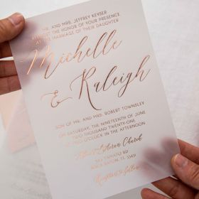 Modern Custom Calligraphy Rose Gold/Gold/Silver Foil Vellum Wedding Invitations Swfi021