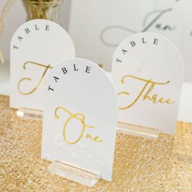 Arched White Acrylic Wedding Table Number With Gold Mirror 3D Acrylic Number CT023