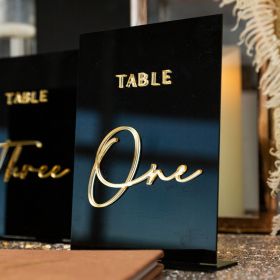 Modern Black Acrylic Wedding Table Number With Mirror Gold 3D Numbers CT026