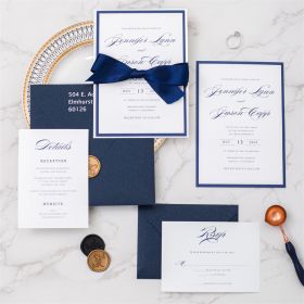 Classic Royal Blue Wedding Invitations with Cute Ribbon CI518