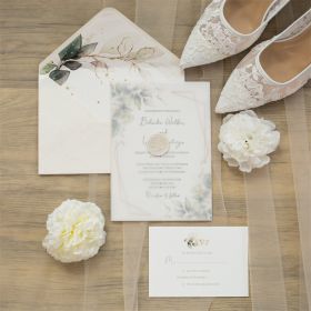 Elegant Greenery Wedding Invitations With Vellum Jacket And Wax Seal Swpi120