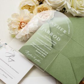 Simple White Calligraphy Unique Shape Clear Arch Acrylic Wedding Invites CAY004