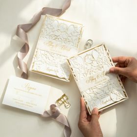 Classic Ivory Laser Cut Wedding Invitation With Foil Printing Swws155