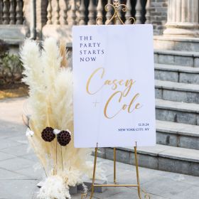 Modern White Acrylic -Glitter Gold Name Welcome Sign CS065