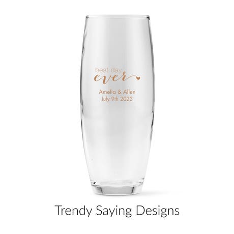 Personalized 9 oz. Stemless Toasting Champagne Flute Wedding Favor - Trendy Sayings | More Designs