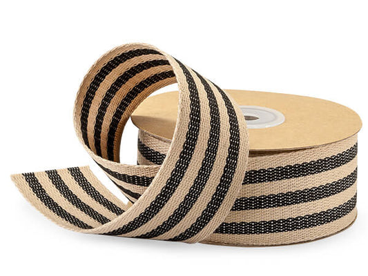 Black And Kraft Burlap Striped Ribbon, 1-1/2"X10 Yards