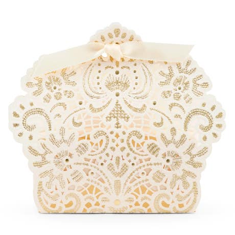 Luscious Foil Lace Wedding and Party Favor Box With Ribbon - Set of 10