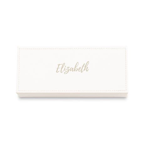 Custom Engraved White Faux Leather Jewelry Box - Calligraphy