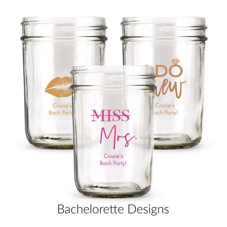 Personalized 8 oz. Glass Mason Jar Wedding Favor with Lid Options - Bachelorette | More Occasions