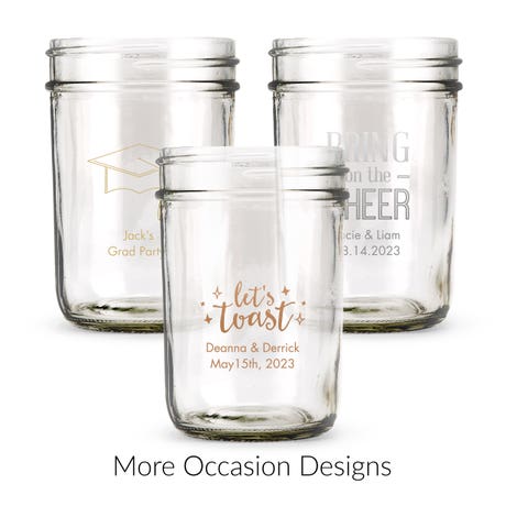 Personalized 8 oz. Glass Mason Jar Favor with Lid Options - More Occasions