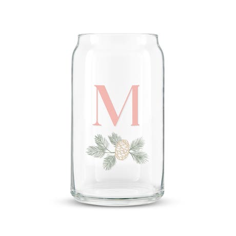 Personalized Can Shaped Drinking Glass - Blush Initial
