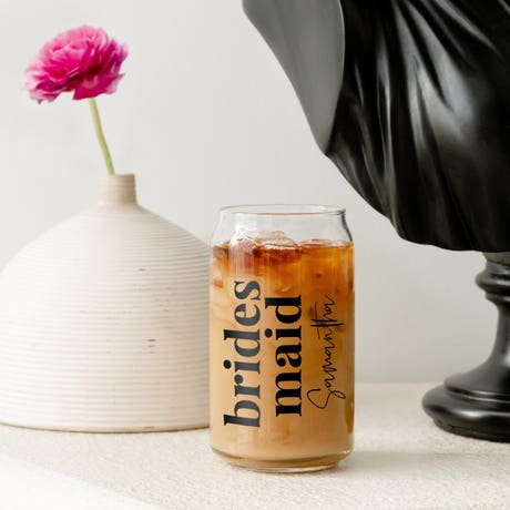 Personalized Can Shaped Drinking Glass - Bridesmaid