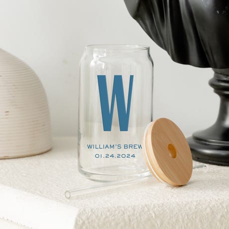 Personalized Can Shaped Drinking Glass - Monogram Print - Unique Gift For Him|Her
