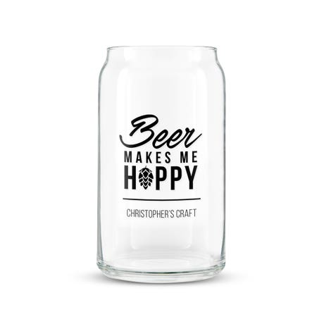 Personalized Can Shaped Drinking Glass - Beer Makes Me Hoppy Print