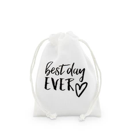 "Best Day Ever" Print Muslin Drawstring Favor Bag - Small (12)