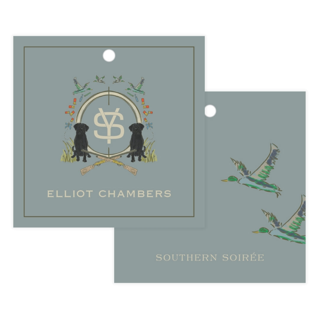 Black Lab Duck Hunting Blue Crest Gift Tag Square