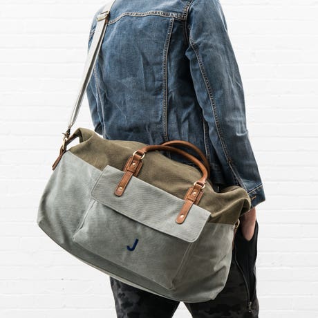 Personalized Canvas Weekender Travel Bag - Gray - Unique Gift For Him