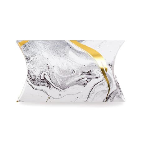 Carrara Marble With Gold Print Pillow Wedding and Party Favor Box - Pack of 10