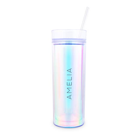 Personalized 17 Oz. Insulated Plastic Drink Tumbler with Lid and Straw - Contemporary Vertical