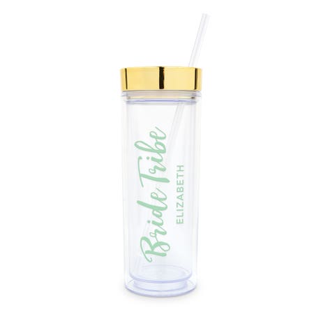 Personalized 17 Oz. Insulated Plastic Drink Tumbler with Lid and Straw - Bride Tribe