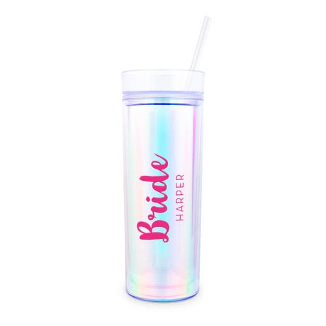 Personalized 17 Oz. Insulated Plastic Drink Tumbler with Lid and Straw - Retro Luxe Bride