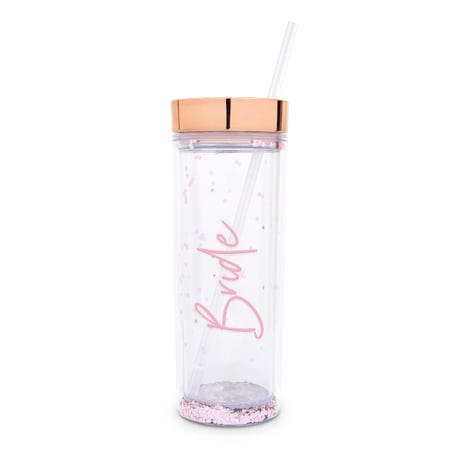 Personalized 17 Oz. Insulated Plastic Drink Tumbler with Lid and Straw - Bride
