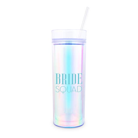 Personalized 17 Oz. Insulated Plastic Drink Tumbler with Lid and Straw - Bride Squad