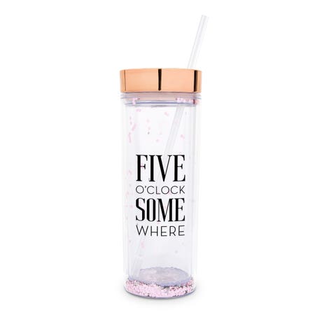 Personalized 17 Oz. Insulated Plastic Drink Tumbler with Lid and Straw - Five O'Clock Somewhere