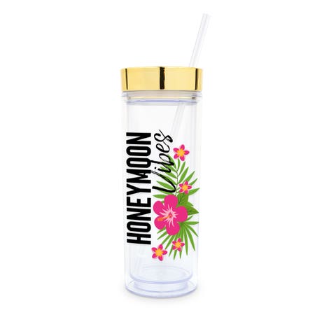 Personalized 17 Oz. Insulated Plastic Drink Tumbler with Lid and Straw - Honeymoon Vibes